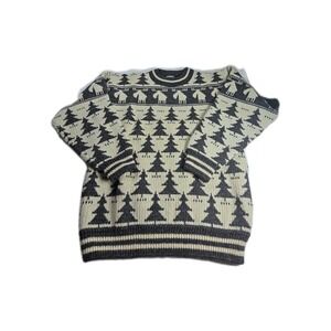 Skogs Lille Woolen Woods Nordic Moose Tree Wool Knit Sweater Mens Crewneck Cabin